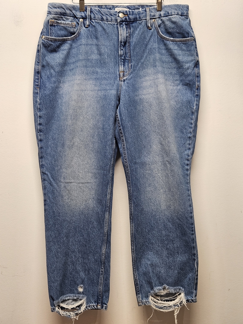 Good American High Rise Crop Jeans Size 15 Curvy Distressed Hem 5 Pockets